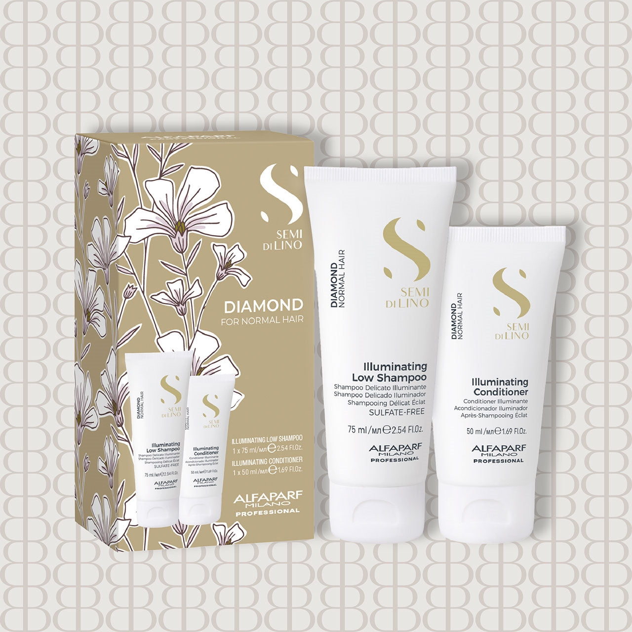 Alfaparf Milano SDL Diamond Illuminating Low Shampoo 2.54 oz. & Conditioner 1.69 oz. 2 pc.